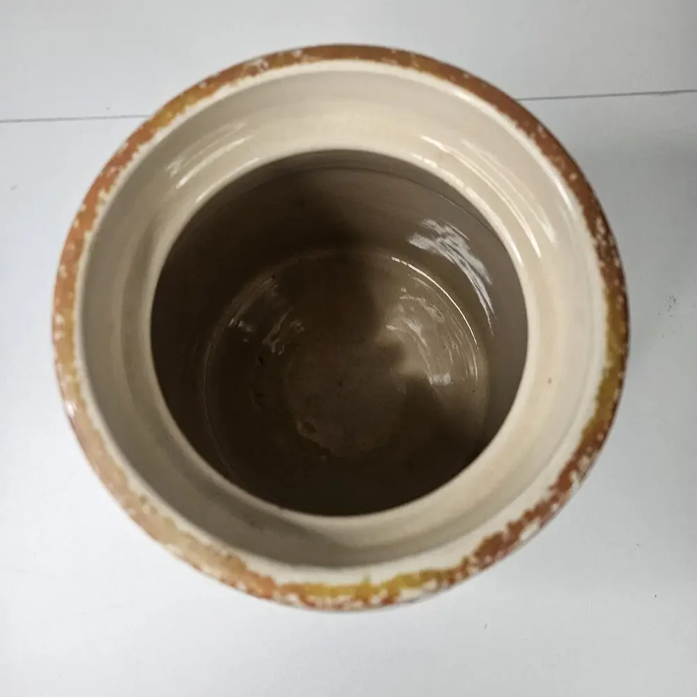 Vintage Glazed Pottery Abstract Fruit Print Cookie Jar Retro Kitchen Storage